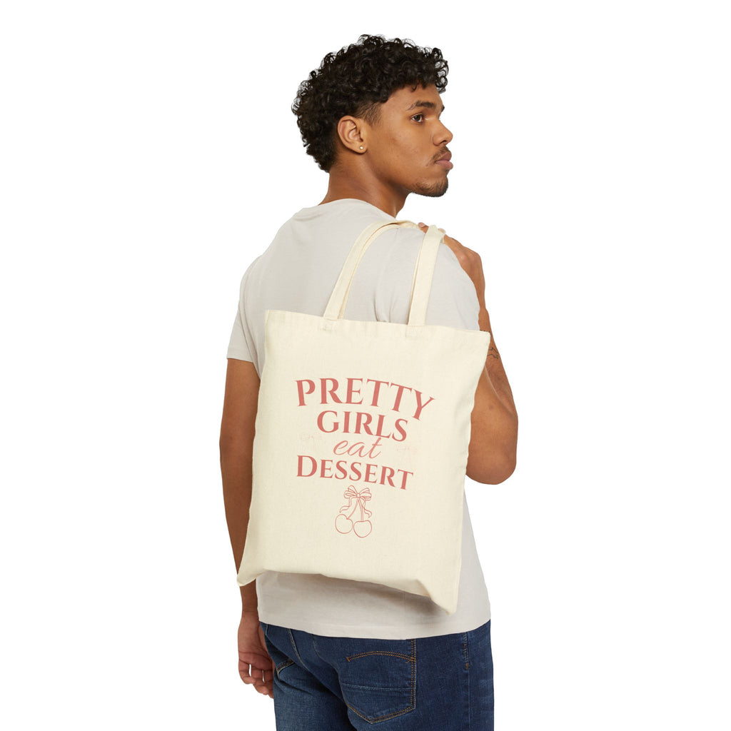 Tote Bag — “Save Me a Bite” & “Pretty Girls Eat Dessert” Cherry Cotton Canvas Tote