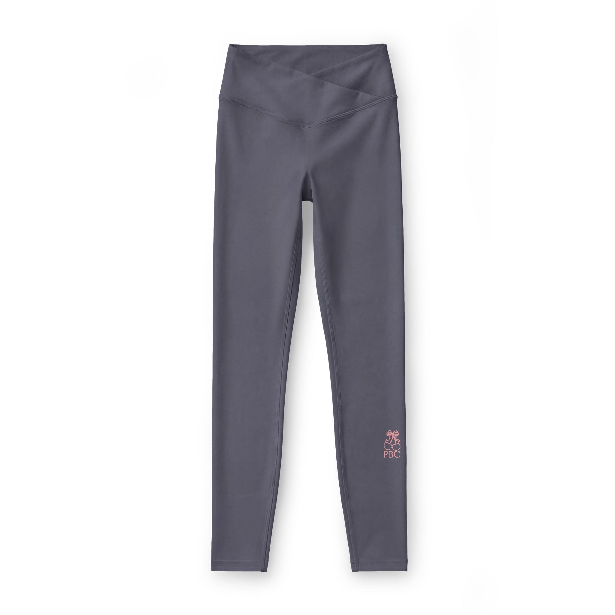 Women’s Luxe Leggings — High-Waist V-Cut Charcoal Leggings with Pink Floral Accent