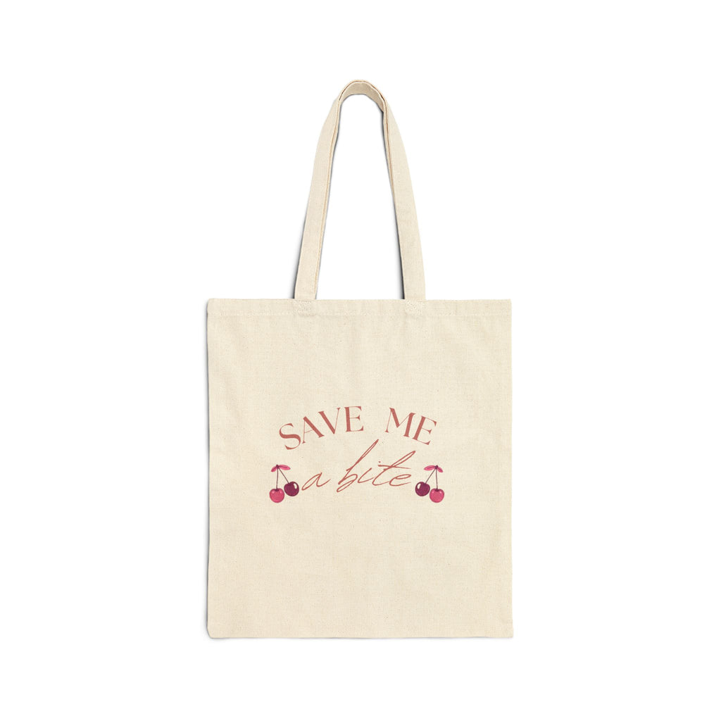 Tote Bag — “Save Me a Bite” & “Pretty Girls Eat Dessert” Cherry Cotton Canvas Tote