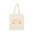 Tote Bag — “Save Me a Bite” & “Pretty Girls Eat Dessert” Cherry Cotton Canvas Tote